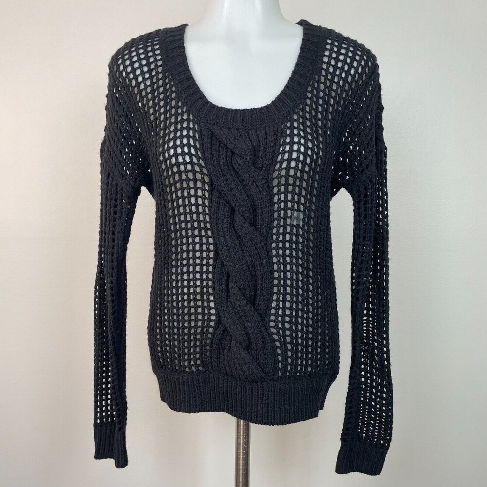 Express Sweater Small Black Open-Knit‎ Long Sleeve Pullover Women's NWT